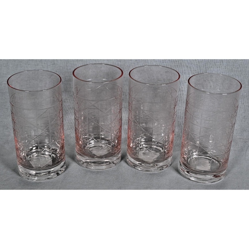 NEW Set of 4 8 Oak Lane Pink Cane Textured Tumbler Glasses 14 Oz